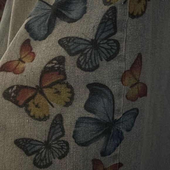 3 & D Fashion Denim Wide leg Jeans stretchy Waist Butterflies Parrots Flowers Lg - Picture 4 of 9